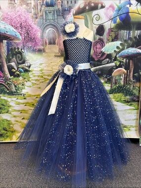 Handmade Girls Navy Sparkle Tulle Tutu Dress